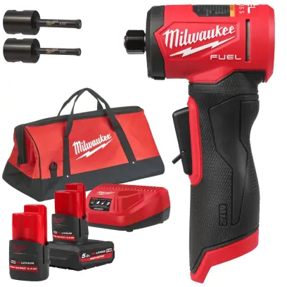 Aku přímá bruska Milwaukee M12 FDGA2-522B, aku M12 HB2.5 + M12 HB5 + C12 C + taška + adaptéry + vrtáky, 4933500525
